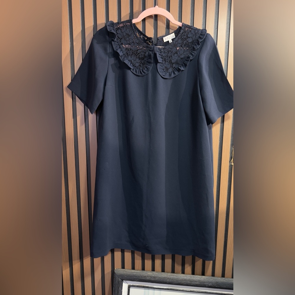 Claudie Pierlot Elegant Black Dress with Floral Collar Sz‎ 36